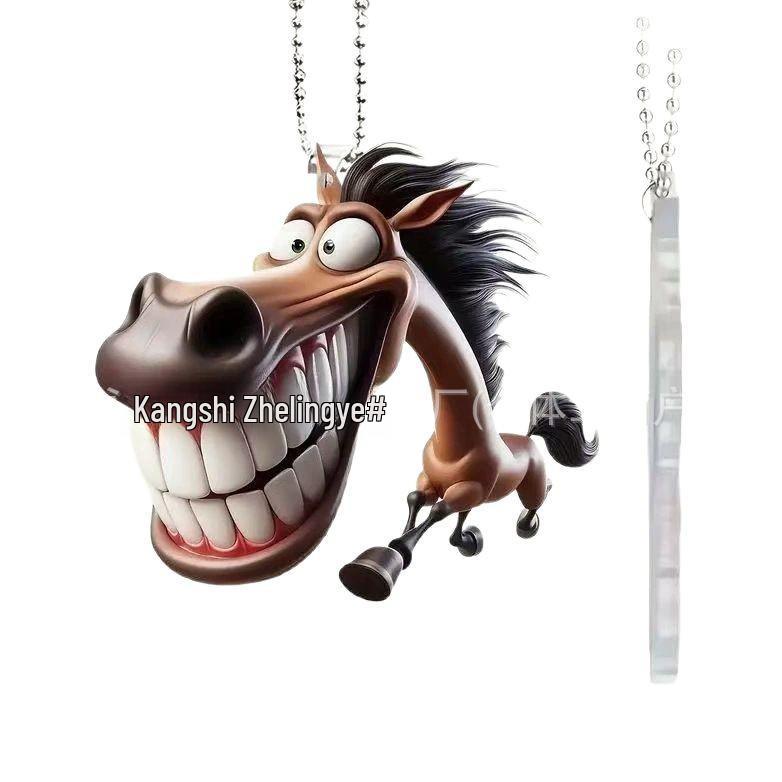 Big Mouth Cartoon Horse Acrylic Pendant for Car Interior & Backpack Decoration