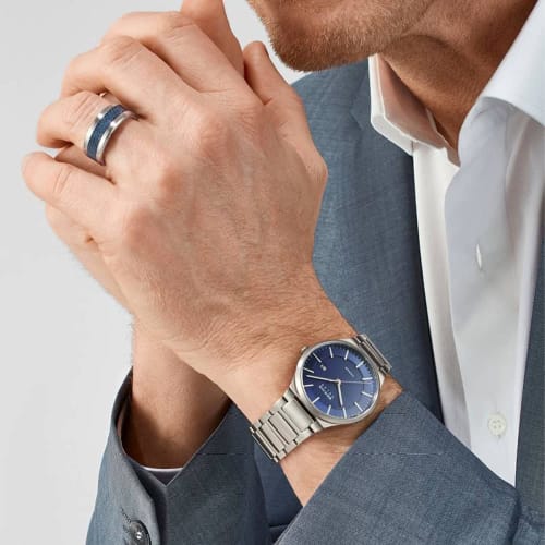 BERING Men's Analog Solar Watch, Collection Model 15239-777, Titanium Strap & Sapphire Crystal Link Belt, Officially Imported, 3-Year Warranty, Scratc