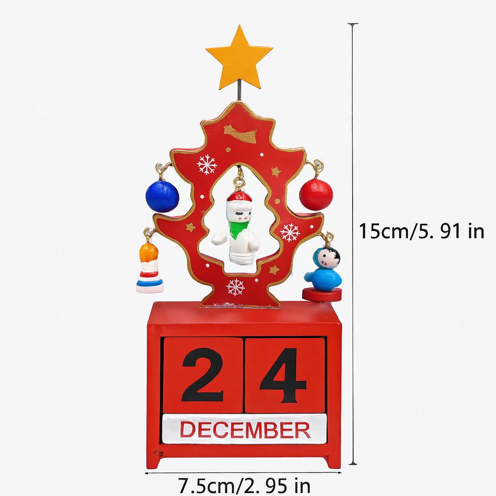 Christmas Wooden Countdown Calendar Blocks with Snowman, Santa & Reindeer Figurines – Festive Home Holiday Decoration