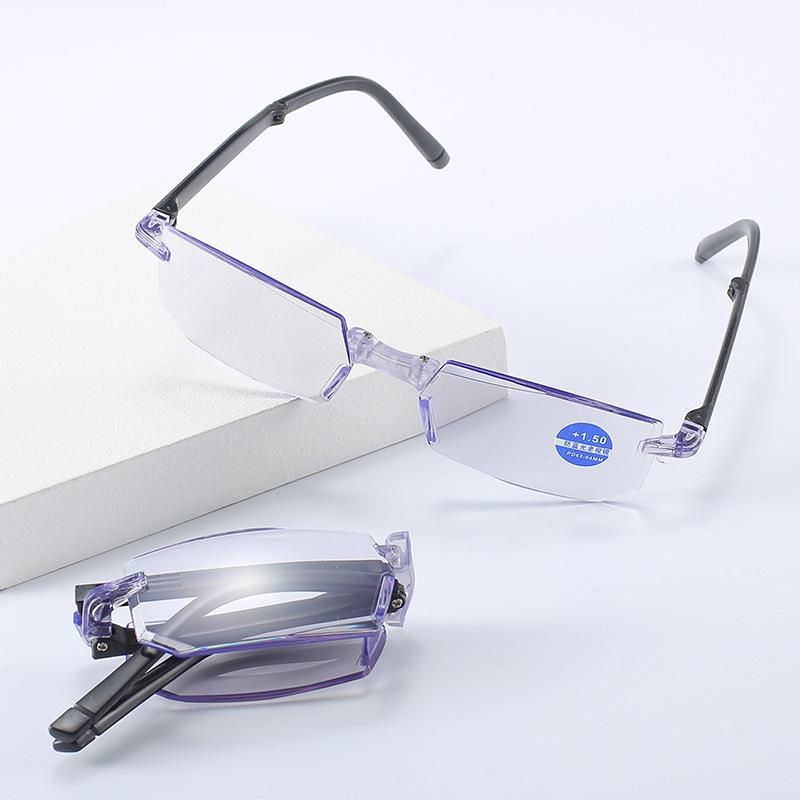 Stall Frameless Folding Anti-Blue Reading Glasses Diamond Trimmed Integrated Presbyopia Glasses