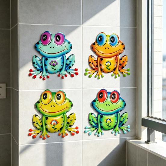 4 Stück Holzfrosch Wanddeko Lustiger Frosch Wandbehang Skulptur Vintage Tier Wandkunst für Innen Außen Garten Terrasse Hof Zaun Wanddekoration