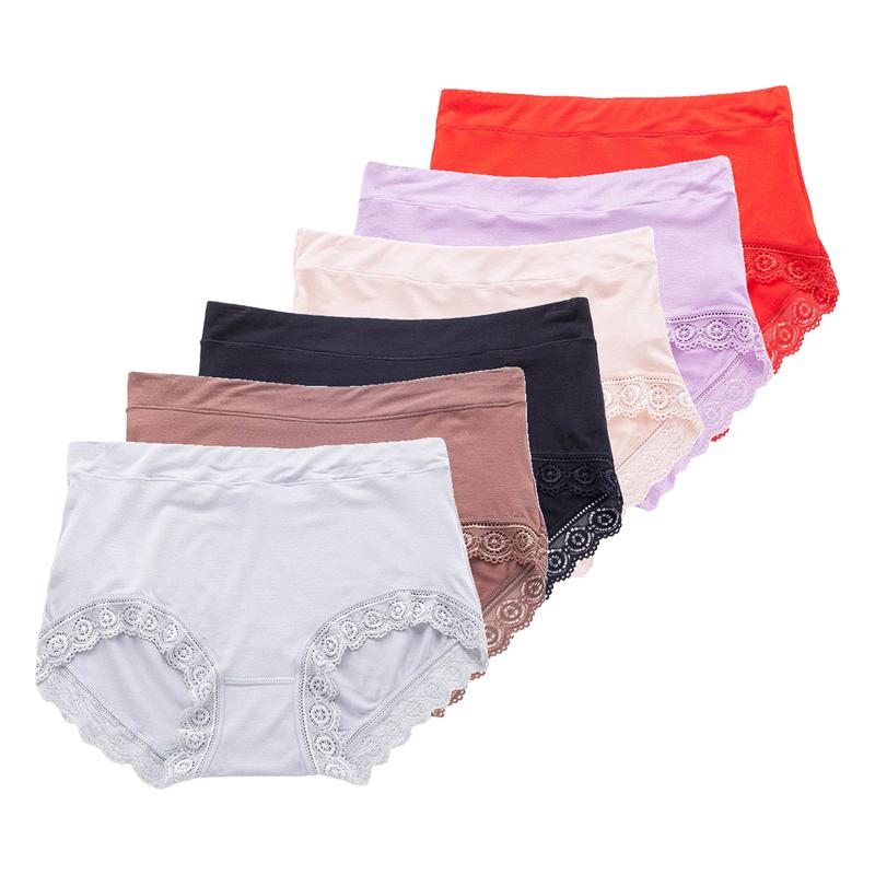 6Pcs Ladies Big Size Briefs Mid-high Panties Breathable Soft Women's Underwear Fit 45kg To 105kg
