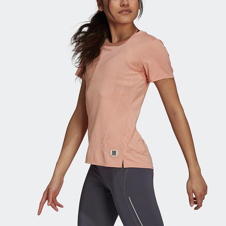 Adidas Solid Color Round Neck Sports Short Sleeve T-Shirt Women Tops Red Pink GT3044