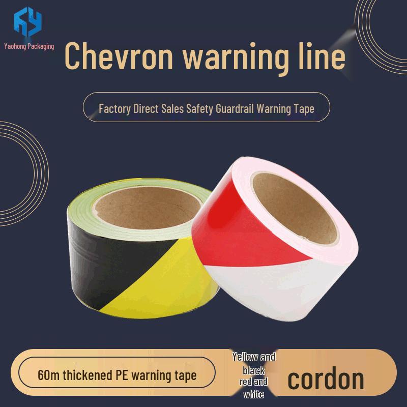 PE Disposable Warning Tape - 100m Red/White/Yellow Twill, Plain Design, Ready Stock 5 threads, 6cm, 100m, yellow-black