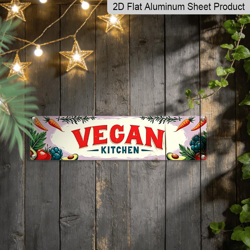 2D Flat, Vegan Kitchen with Fresh Vegetables Metal Sign - Vintage Scratch & Resistant, Wall Art for Home/Cafe, 15.7×3.94inch Aluminium Decorative Sign