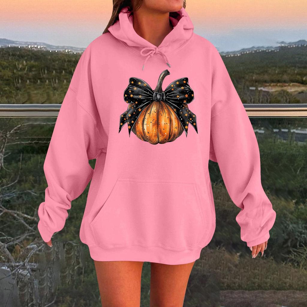 Women's Long-sleeved  Oversized Dropped Shoulder Sleeves Women's Hooded Halloween Print Plush Sweatshirt