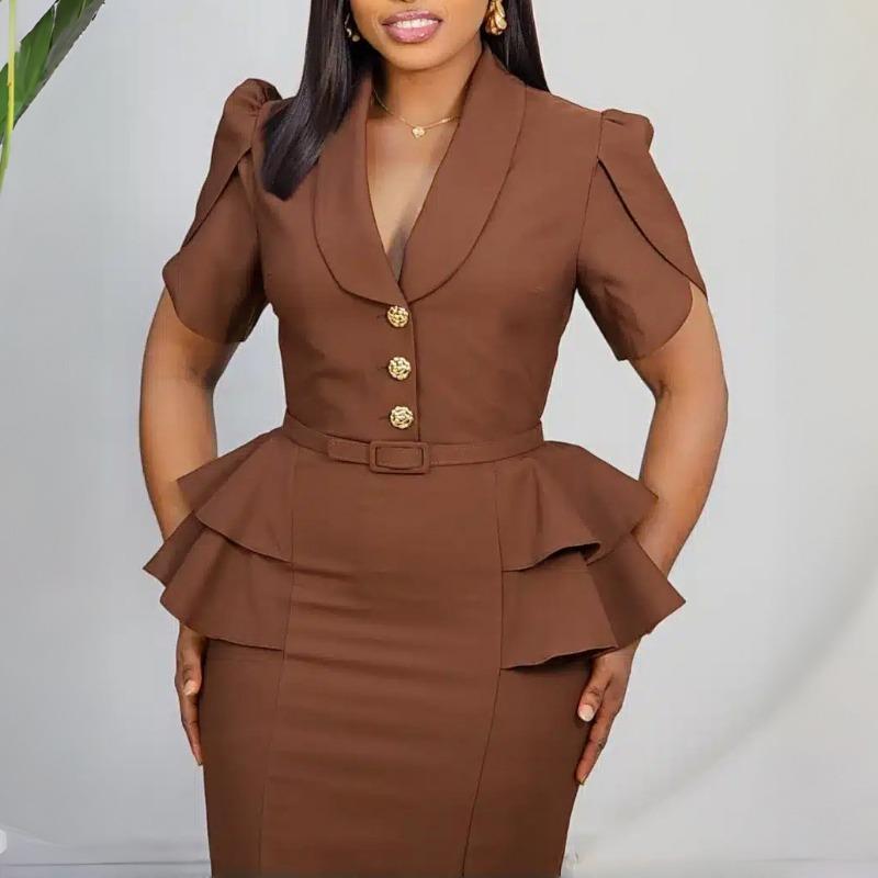 Women Fake Two Piece High Waist Hip Wrap Bodycon Pencil Midi Plus Size Dress