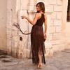 Women's Tassel Sleeveless Waist-Cinching Bandage Evening Gown
