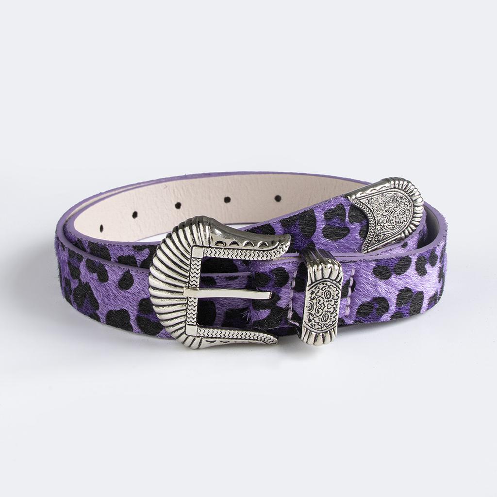 New Retro Carved Imitation Horsehair Leopard Print Fashionable Dopamine Western Buckle Belt for Women's Waist Belt