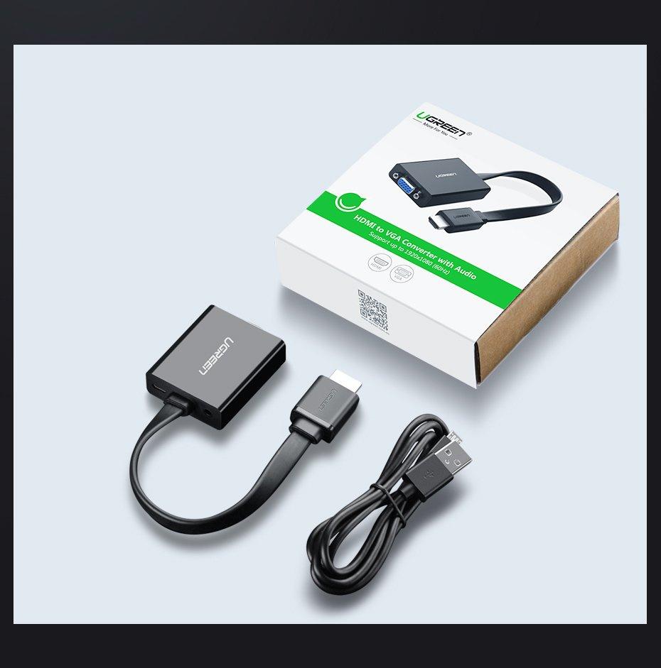 Ugreen HDMI-zu-VGA-Konverter mit Audio- und Micro-USB-Unterstützung – schwarzes Modell 40248
