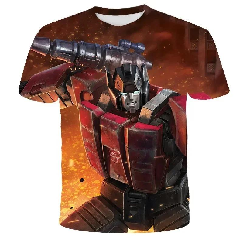 Verão 2025 Camiseta Transformers Estampada em 3D para Homem Crianças Roupa Legal de Desenho Animado de Manga Curta Meninos Meninas Tendência de Moda Streetwear
