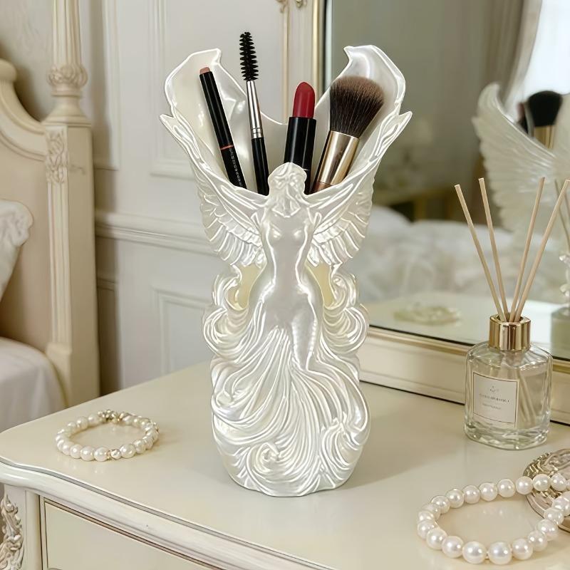 3D printed angel vase with angel wings. Multi-functional desktop organizer for pens and makeup brushes, light luxury home decorative ornament.