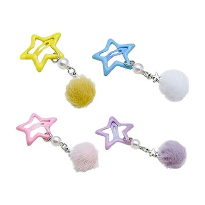 Pince à cheveux Pendentif Boule Poilue Épingle à Cheveux Mode avec Décoration Étoile Pince à Cheveux Colorée pour Filles Ornements Style Y2k