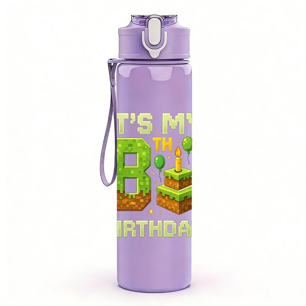 1PC Its My 8th Birthday Text Art Print 750ml Color Plastic Sports Water Bottle Leakproof Flip Straw Lid Suitable for Sports Office Home Use