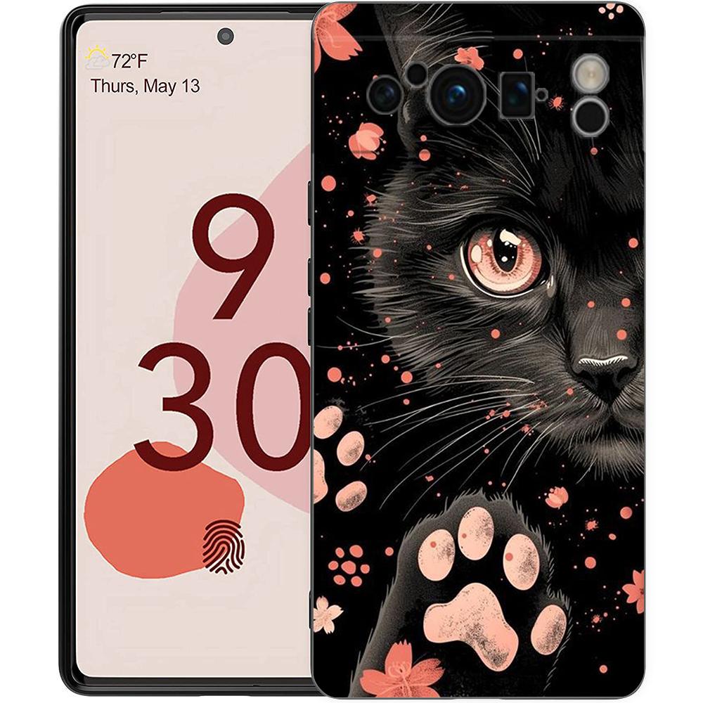 

Cute Cat Phone Case For Google Pixel 9 8 7 6 Pro XL 8A 6A 7A 5G Soft Shockproof TPU Black Cover Fundas Pixel 8A