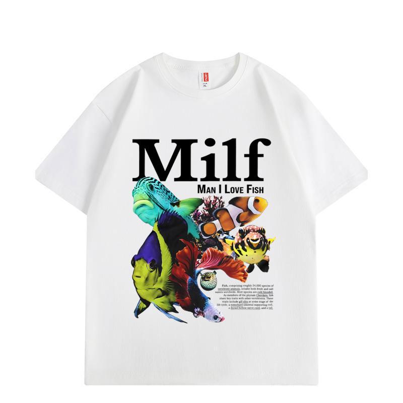 Man L Love Fish Funny Ocean Meme Graphic T Shirts Harajuku Y2k Short Sleeve T-shirt Men Women Clothing Oversized T-shirts