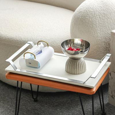 Light Luxury Metal Leather Rectangular Portable Storage Tray Decoration Living Room Coffee Table Restaurant Model Room Soft Decoration