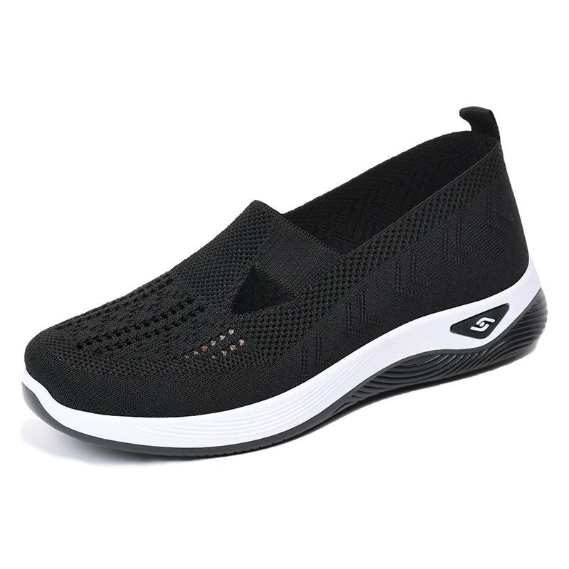 Women's Comfortable Breathable Knitted Sneakers Walking Soft Cut-Out Shoes for Women Office Work Platform Flats Slip On Tennis Shoes Casual Loafers