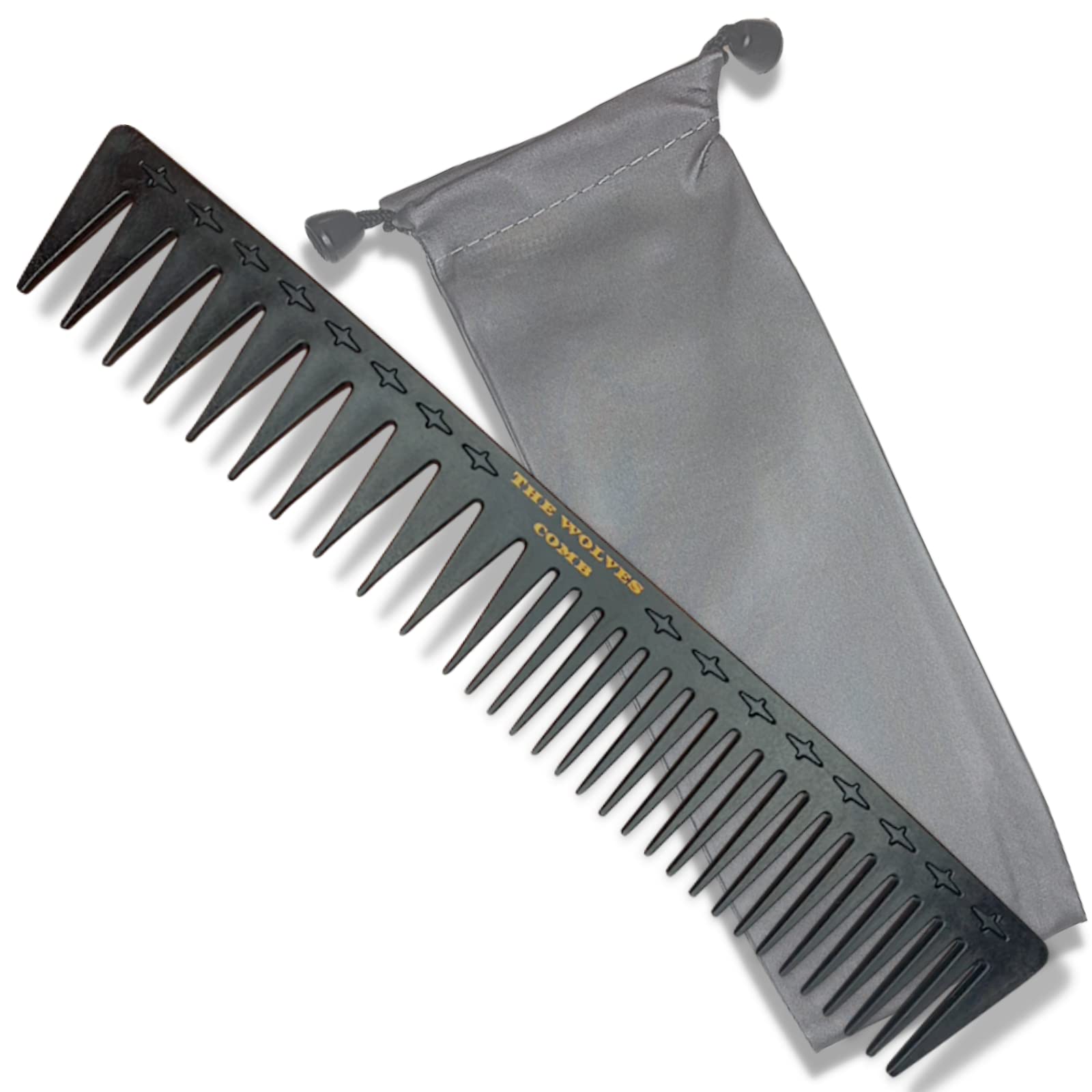 

THE WOLVES COMB Парикмахерская расческа для укладки Премиум Карбон Крупная с мешочком для хранения Мужская расческа, Волокно, Зернистость,