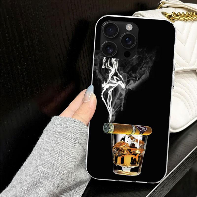 Cigar Whiskey Ice Drink Case for iPhone 17 Air 16 16E 15 14 11 Pro Max Soft Phone Cover 12 13 Mini 7 SE 2020 8 Silicone Black Ca