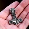OAHLAN Fashion Jewelry Thor's Hammer Vintage Viking Rune Stainless Steel Pendant Necklace for Men Anniversary Party
