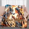 1PC Custom Name Wolf Spirit Journey Flannel Blanket Versatile,all-season Throw Suitable for the Living Room,bedroom,camping,travel,and Gift
