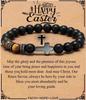 Kreuz Armband für Männer Sohn Bruder Taufe Kommunion Geburtstag Jahrestag Weihnachten Christlich Schwarze Tigerauge Perlen Schmuck