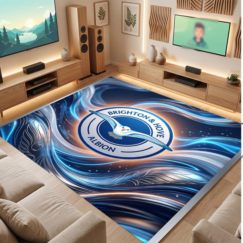 Brighton & Hove Albion Football Print Crystal Velvet Rug, Comfortable Water Absorbent Non Slip Indoor Floor Carpet