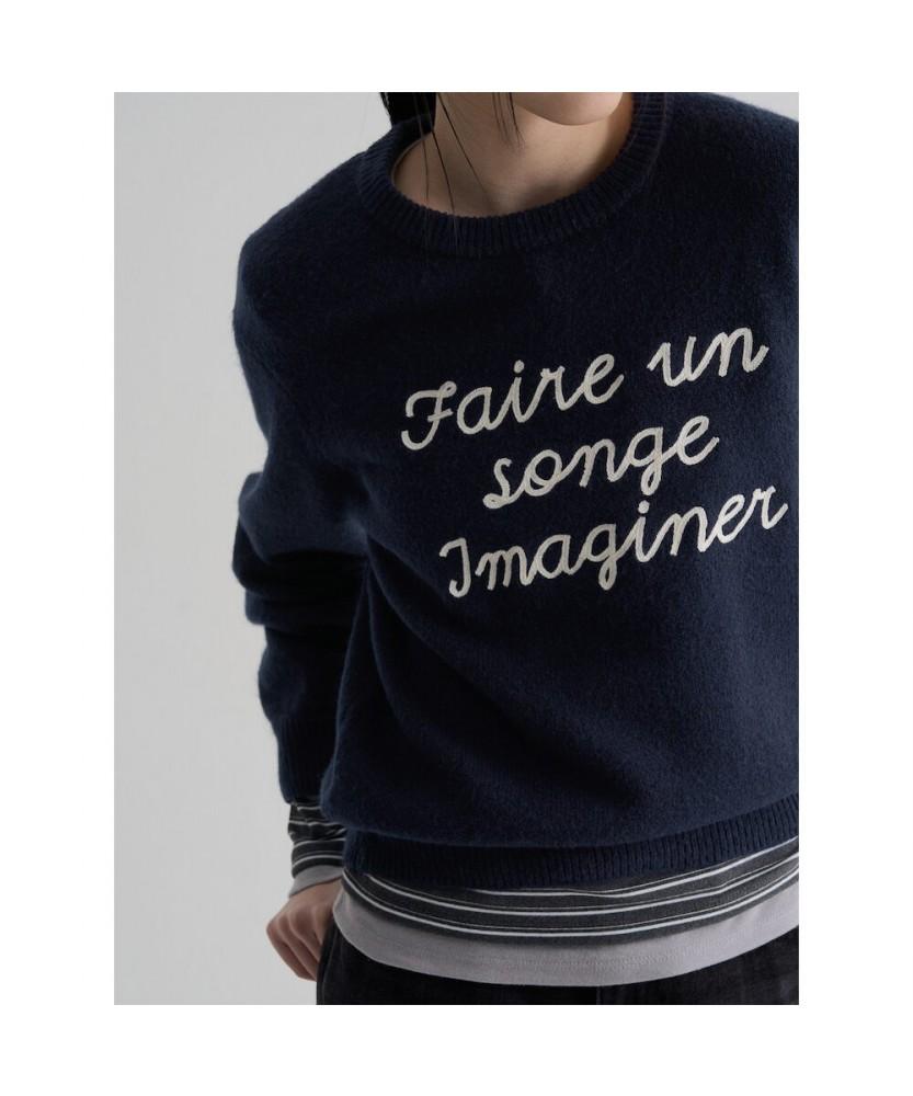 8SECONDS Text Jacquard Round Pullover Navy
