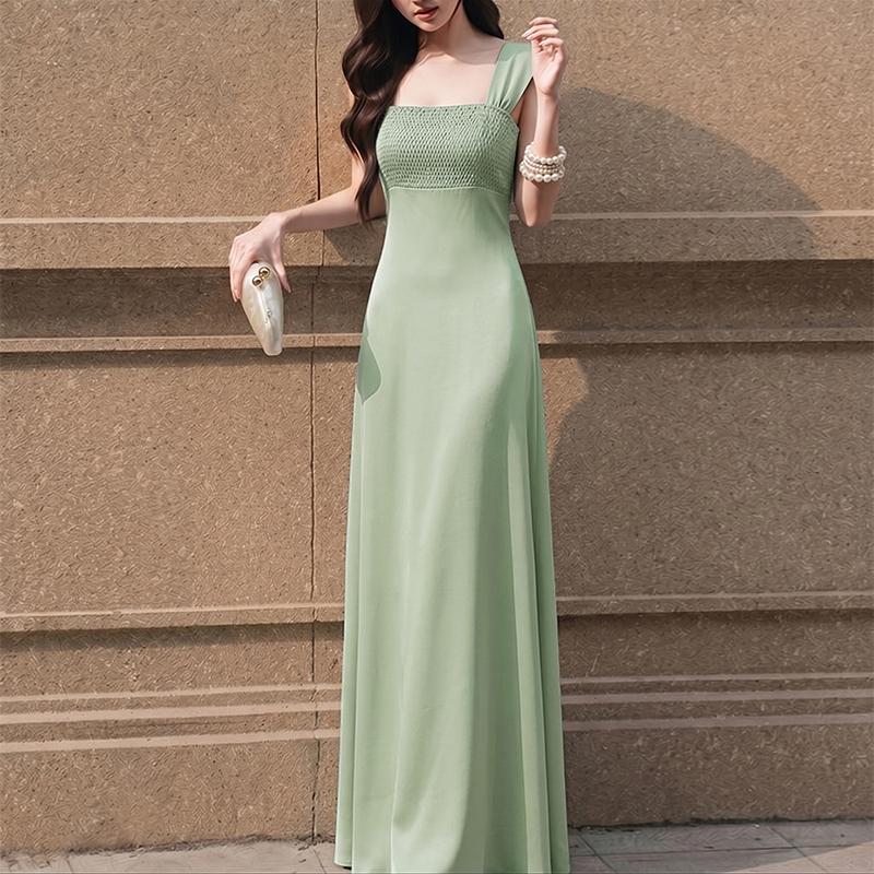 ZANZEA Women Elegant Mesh Splice Square Collar Summer Casual Sleeveless Long Dress