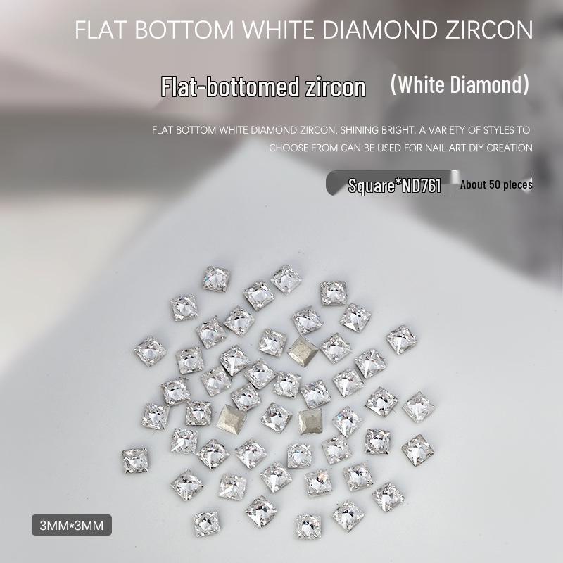 Nail Art Decorations: 5A Zircon Rhinestones - Marquise, Teardrop, Heart, Square Shapes, Flat Back, 50 Pcs.