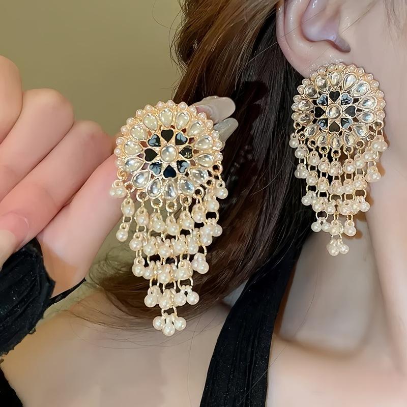Retro Exaggerated Diamond-Set Water Drop Fringed Earrings, Minority Style New Chinese Earrings, Personalized Creative Heavy Industry Earrings