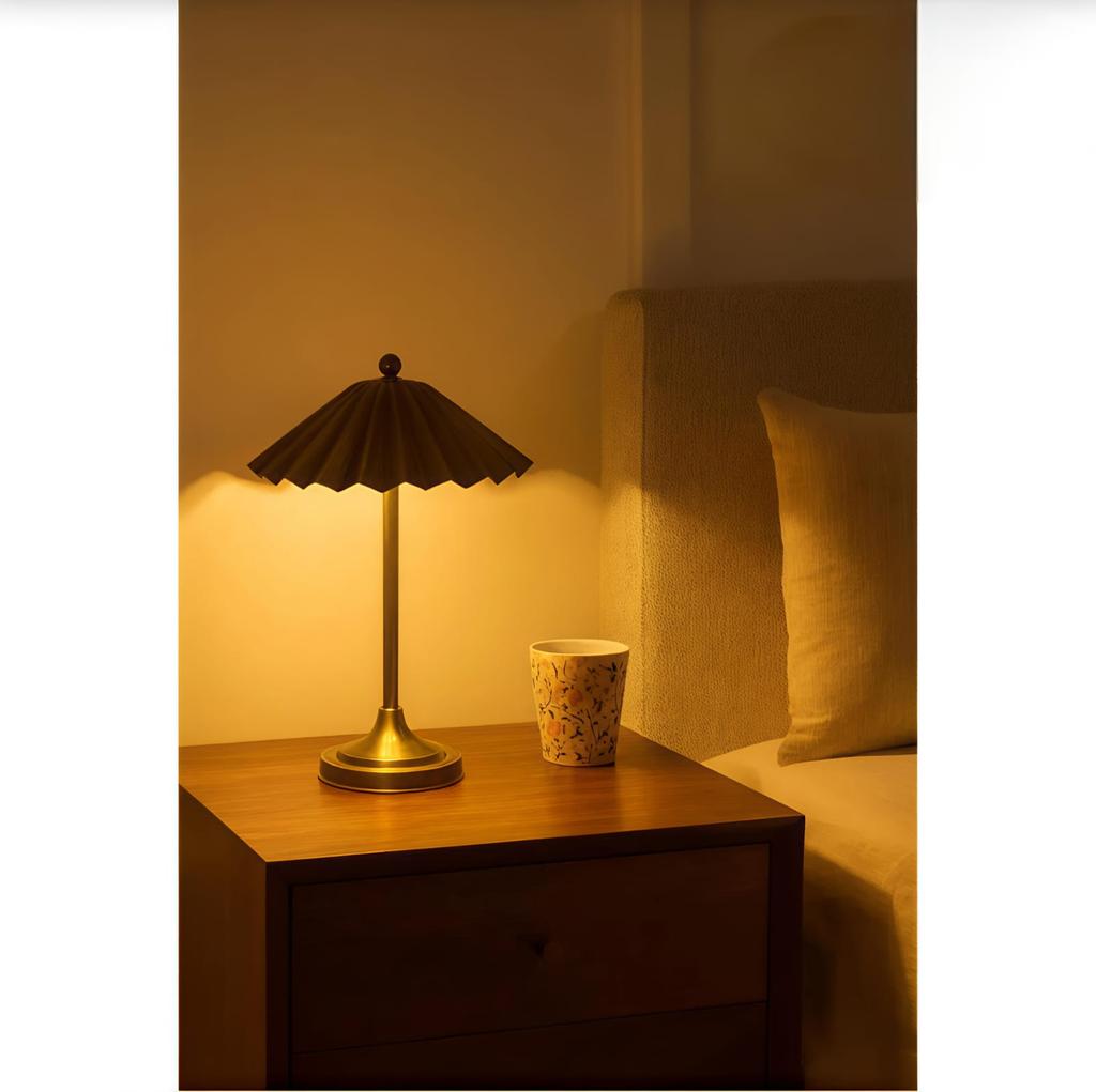 Vintage Brass Table Lamp with Pleated Shade Mild Century Modern Beside Light Retro Brass Desk Lamp For Bedroom or Living Room Decor Gift