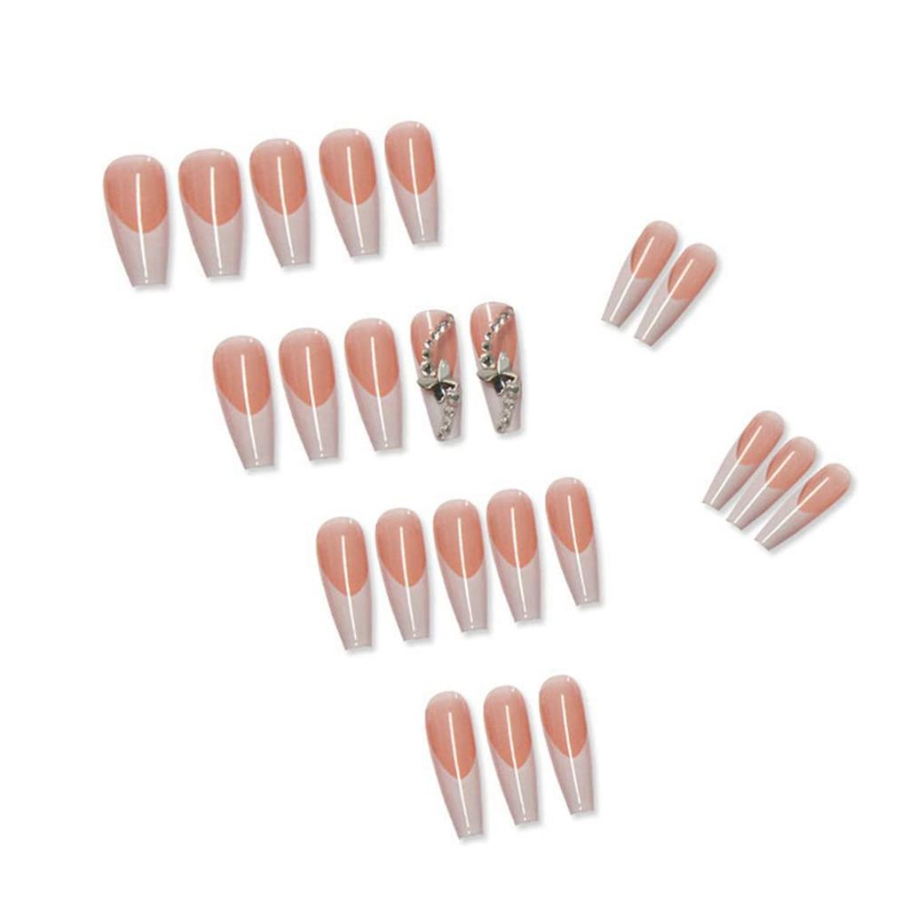 24PCs Line Nail Piece Long Nail Piece With Jelly Gel Removable Wear Nail Summer Manicure