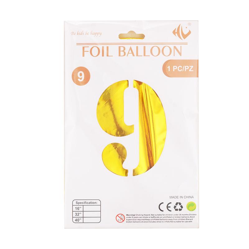 

40-Inch Digital Aluminum Film Balloon Hardcover Paper Card Independent Packaging 0-9 Large Party Arrangement Aluminum Foil Balloon Independent packaging 40 inch gold 9