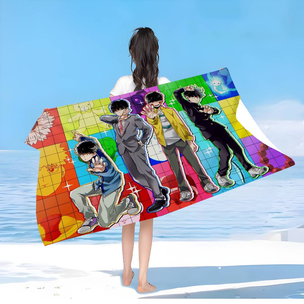 Anime Mob P-Psycho 100 Anime Beach Swimming Towel Soft Absorbent Washcloth Children's Gifts for Kids Travel Camping Gym