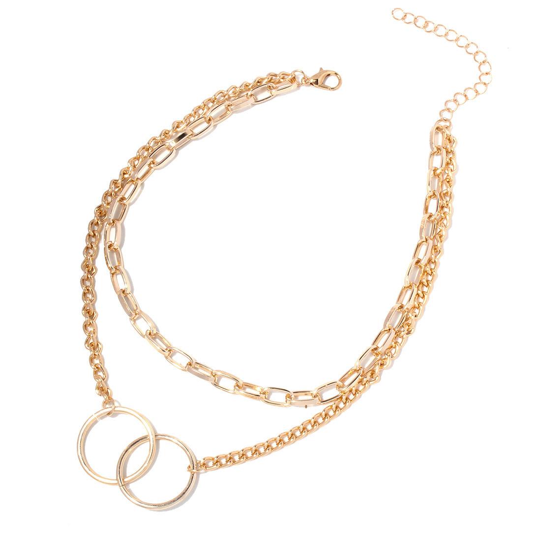 Европейская и американская простая сплавная двойная кольцевая многослойная цепочка на ключицы золотая цепочка-ожерелье G15230