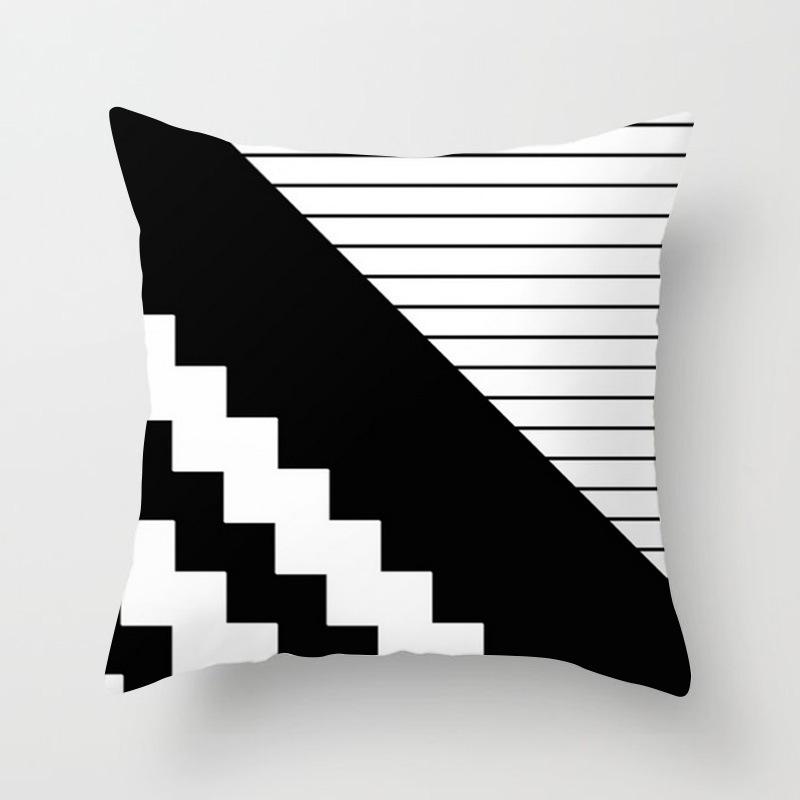 Nordisches Schwarz-Weißes Geometrisches Kissen, Sofataille, Pfirsichleder Samt Kissenbezug, Warmer Fauler Seitenschlaf