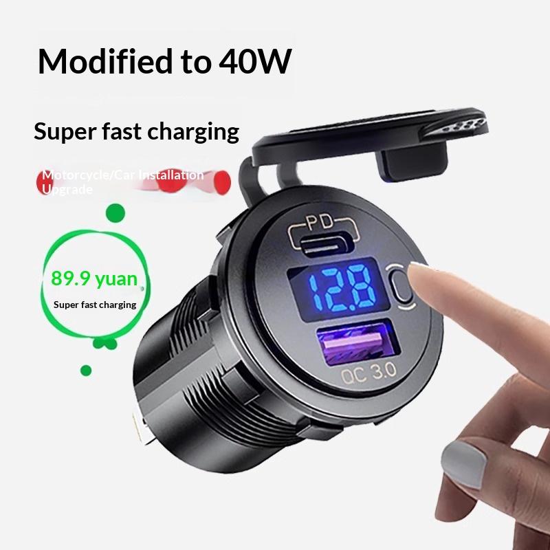 USB-C-Autoladegerbuchse 12V/24V Dual-USB-Buchse PD3.0 QC3.0 Auto-USB-Anschluss mit LED-Voltmeter und Ein/Aus für Motorboot LKW