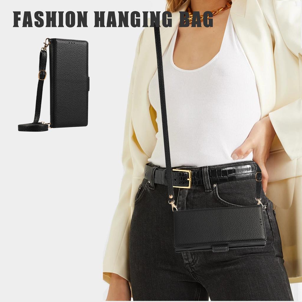 For Samsung Galaxy S24 Ultra Leather Case with Card Holder, Straps, Shockproof Wallet Phone Cover