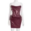 European & American Women's Sexy Strapless PU Leather Ruched A-line Dress