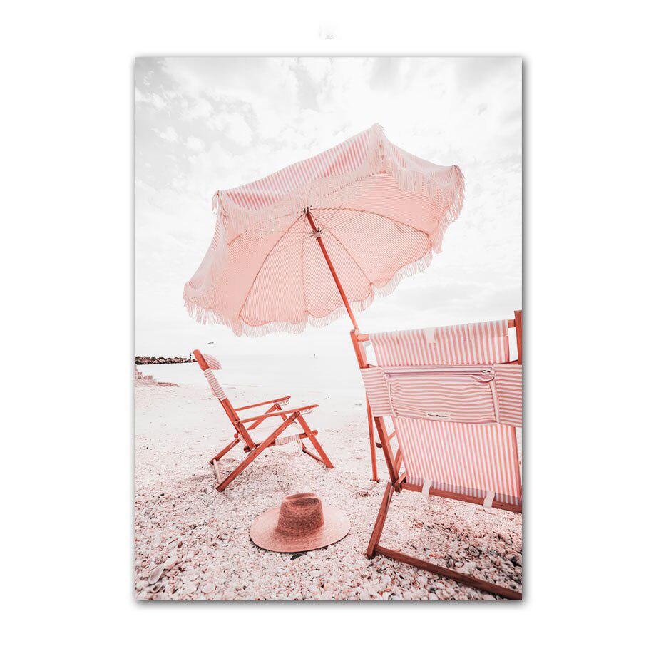 Pink Sea Beach Poster Flamingo Retro Van Surfboard Summer Wall Art Canvas Painting Living Room Interior Picture for Home Decor