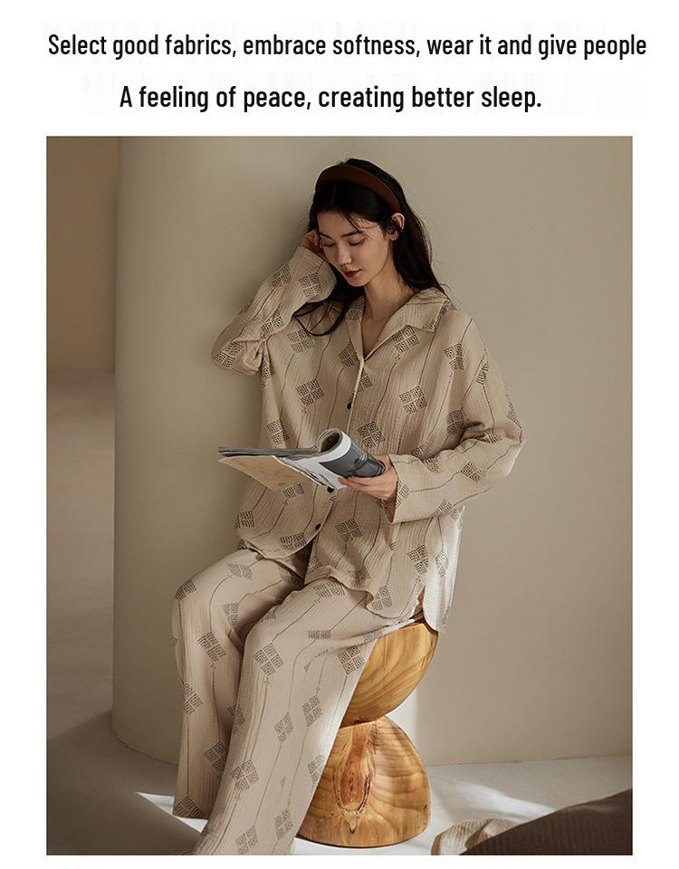 Rou Shan Women's Pure Cotton Gauze Long Sleeve Pajamas - 2025 High-End Spring/Autumn Homewear Set