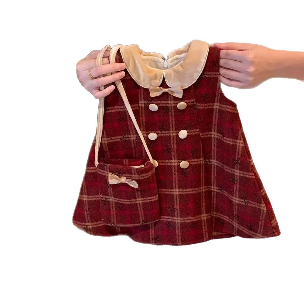 Baby Girl Red Vest Dress Autumn Winter Chic First Birthday New Year Party Outfit Toddler Sleeveless Dress