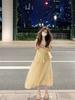 French New Beautiful Simple Sleeveless Dress Waist Thin First Love Gentle Wind Yellow Vest Skirt Female Summer
