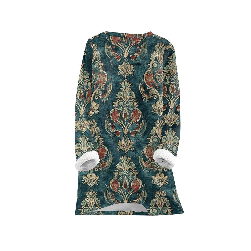 Dame Moteabel Trykket Rund Hals Langermet Plysj Varm Genser Topp