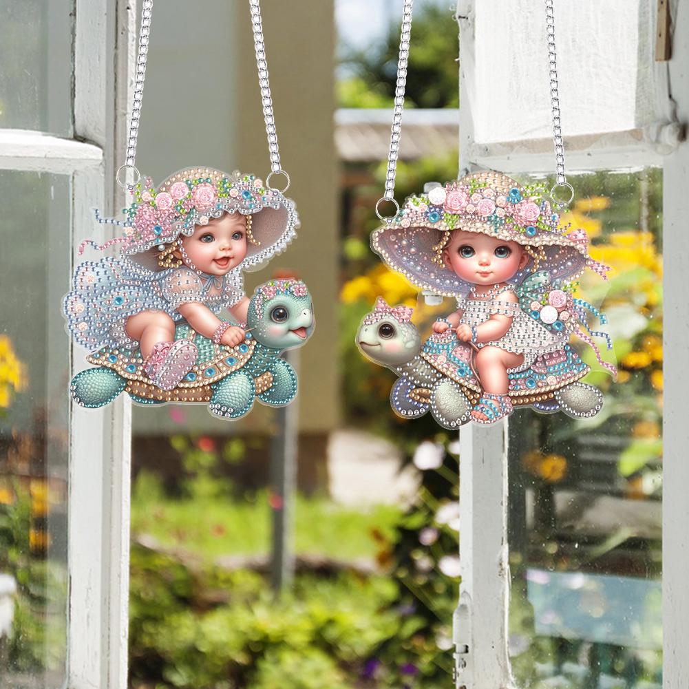 2Pcs 2D/Flat DIY Special Shape Hanging Diamond Art Kits Diamond Painting Set Diamond Art Pendant Wall Decor for Home & Windows