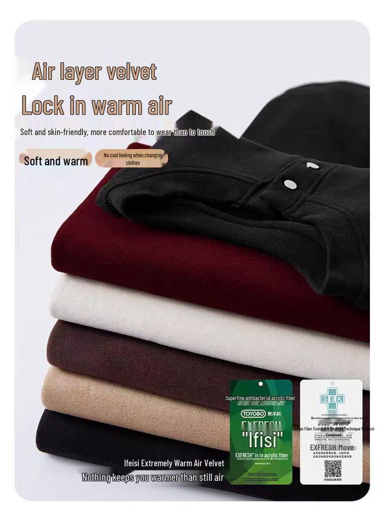 Women's 270g Slimming Long-Sleeve Fleece T-Shirt, Spring/Autumn 2025 Style, Button-Up Round Neck