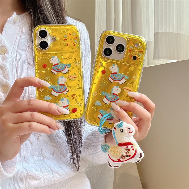 Chinese Ingot Three Little Horses iPhone 17/16 Pro Max/15/14 Trendy Phone Case