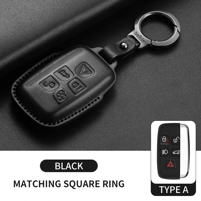 Läderbilnyckelfodral för Land Rover Range Rover Sport Evoque Freelander Velar Discovery 4 Nyckellös Nyckelring
